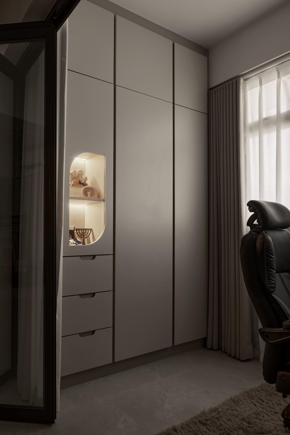 Contemporary Office with Bookshelf and Storage Cabinets