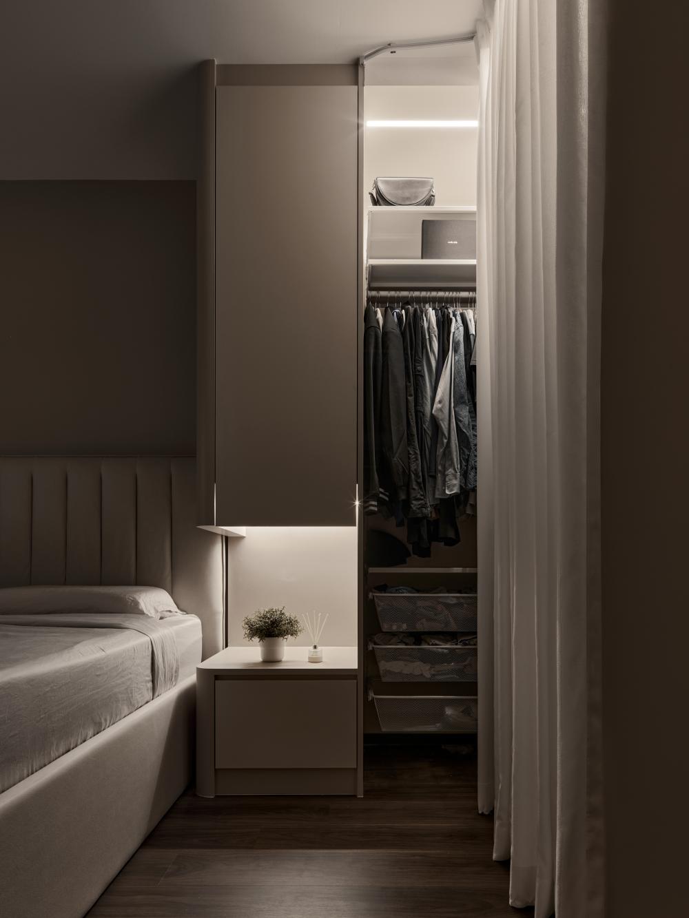 Contemporary Bedroom with Wardrobe and Bedside Table