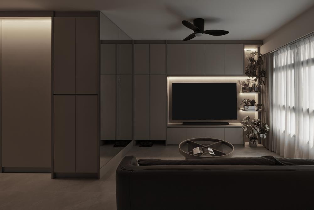 Contemporary Living Room with TV Console and Sofa