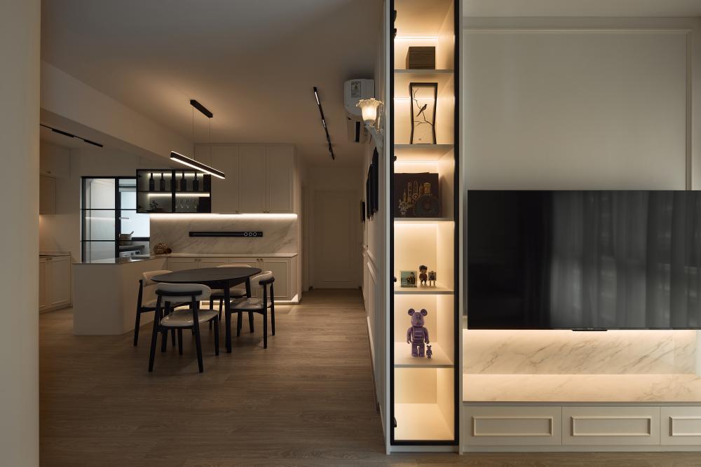Asian Living Room with TV Console and TV