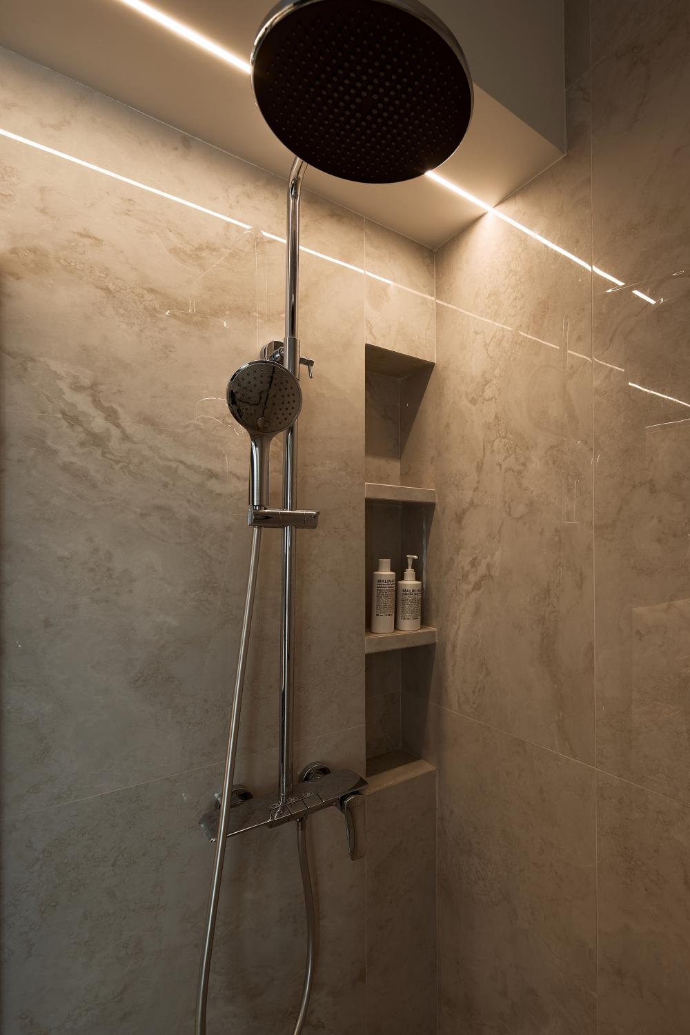 Asian Bathroom with Rainshower and Bathroom Storage