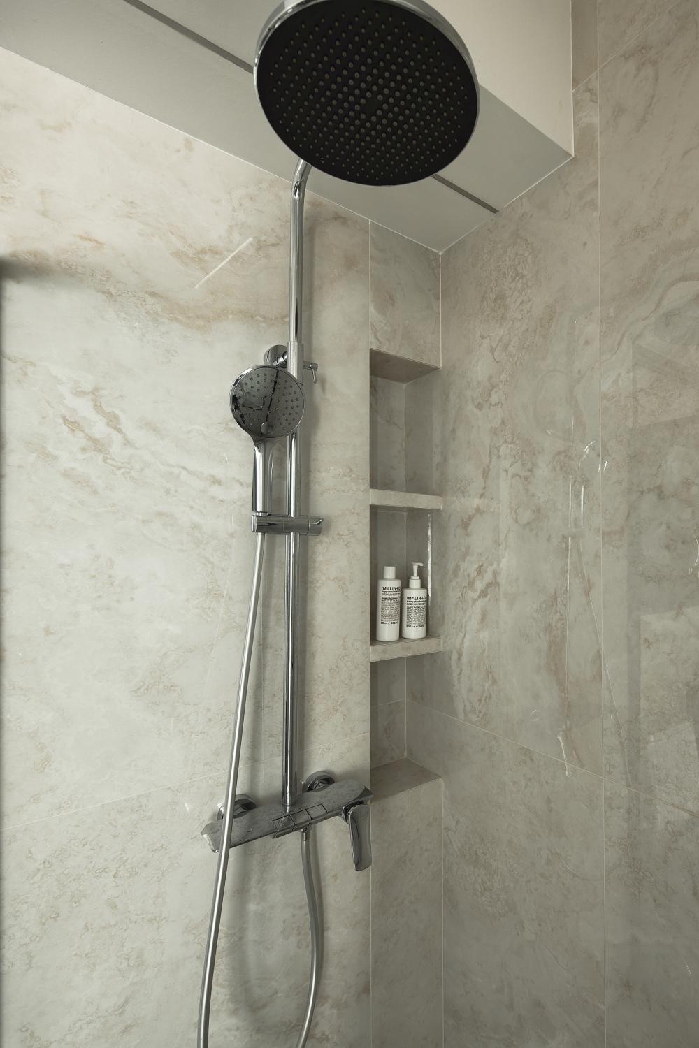 Asian Bathroom with Rainshower and Bathroom Storage