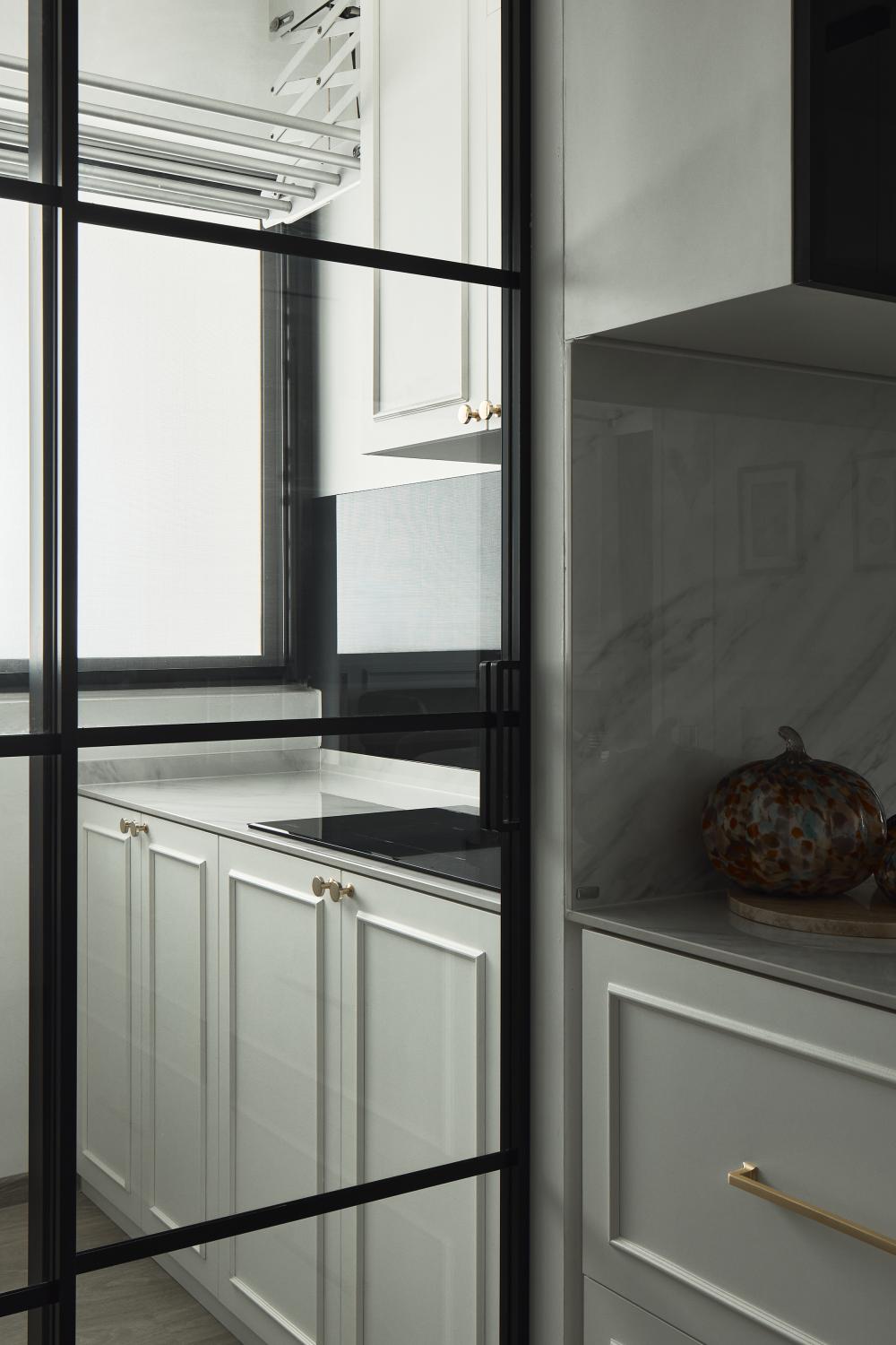 Asian Kitchen with Countertop and Open Kitchen