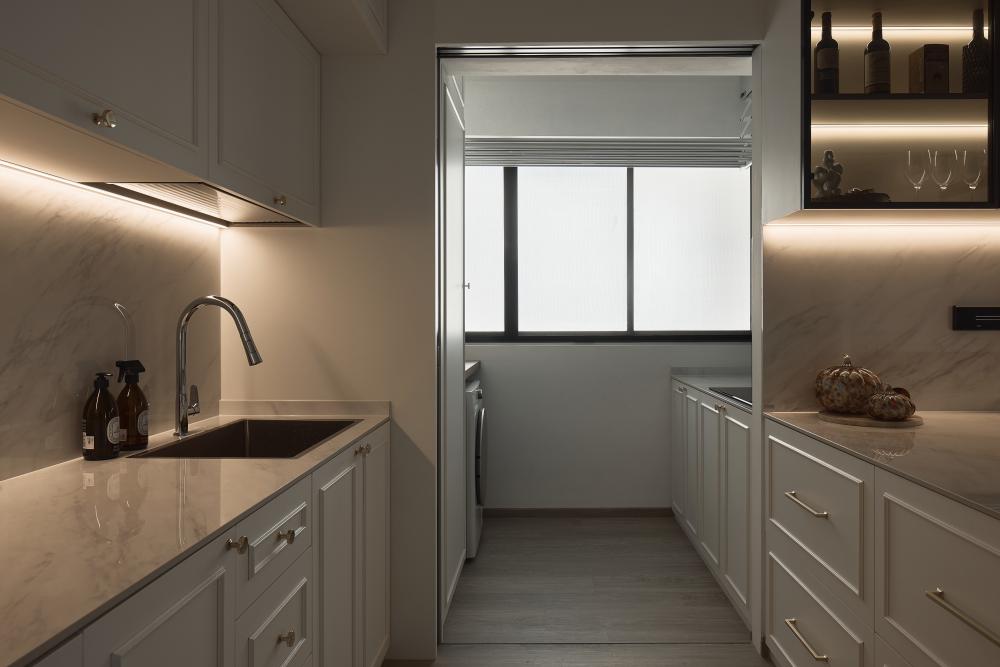 Asian Kitchen with Countertop and Kitchen Island