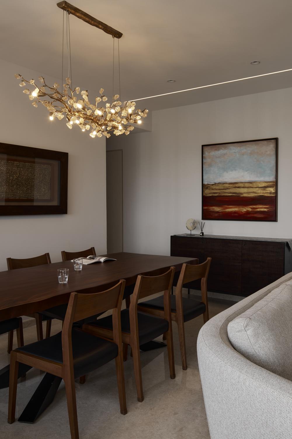 Contemporary Dining Room with Drop Light and Dining Table