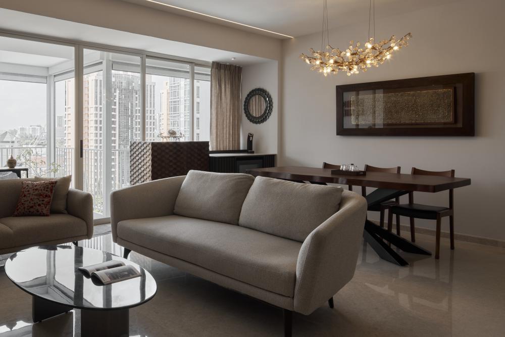 Contemporary Dining Room with Sofa and Dining Table