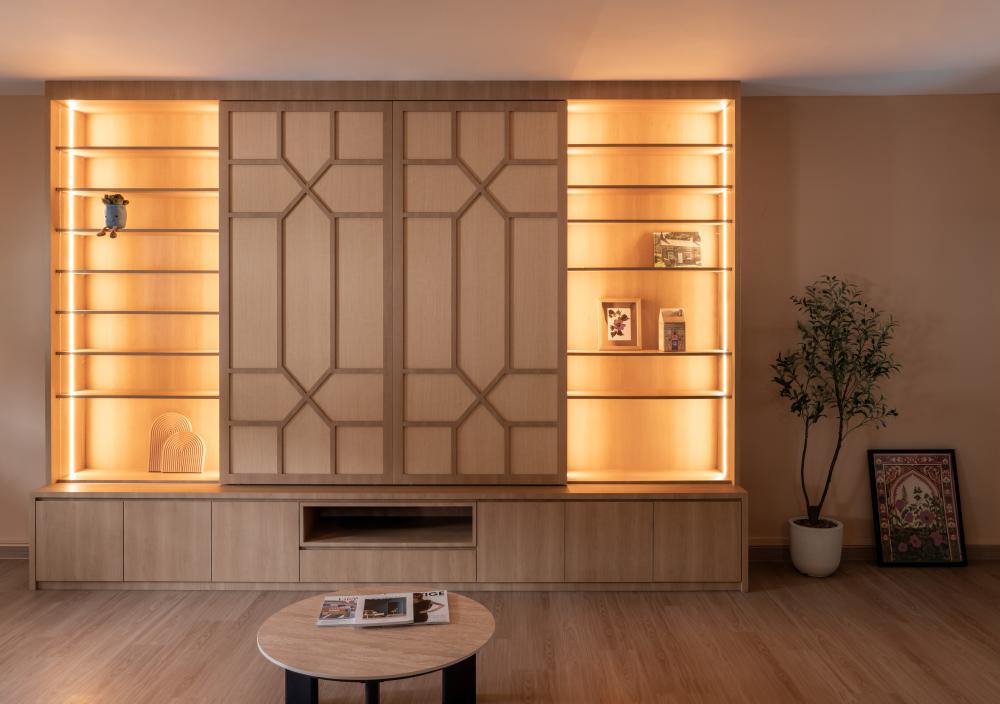 Modern Living Room with Wood Flooring and TV Console