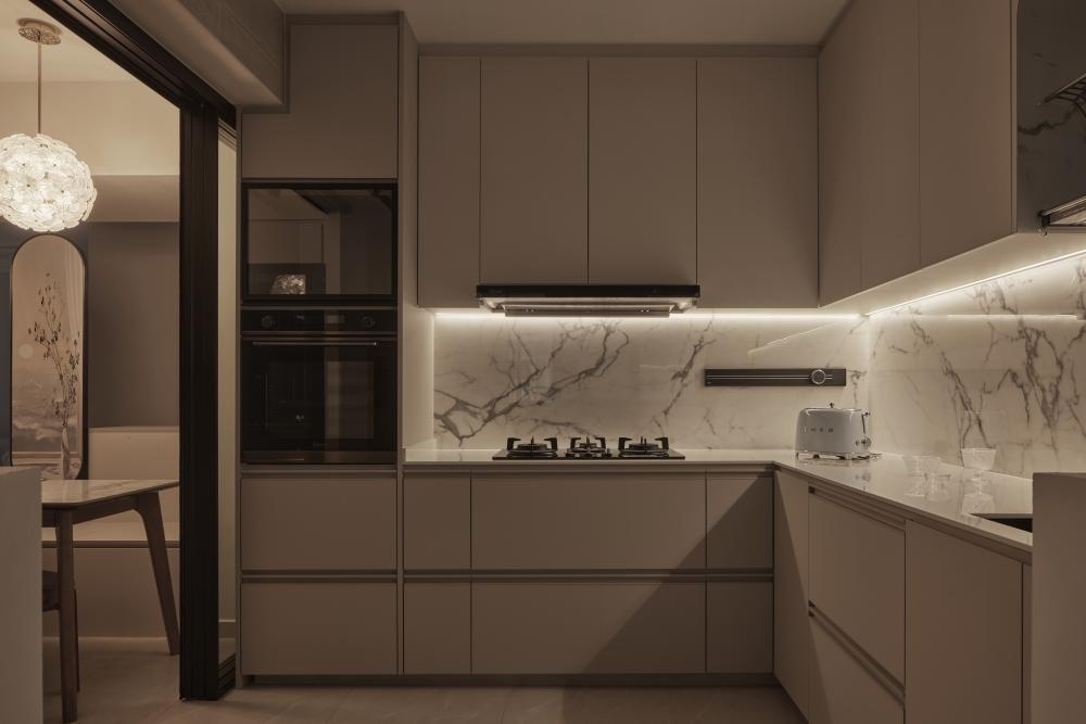 Asian Kitchen with Open Kitchen and Breakfast Counter