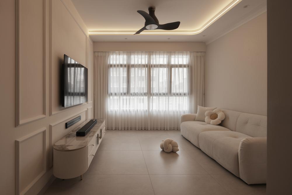 Asian Living Room with TV Console and Sofa