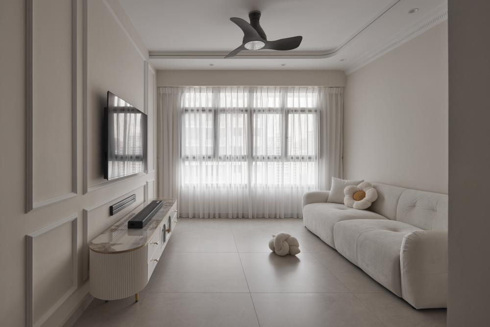 Asian Living Room with TV Console and Sofa