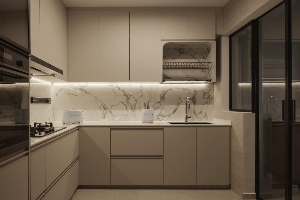 Asian Kitchen with Kitchen Island and Breakfast Counter