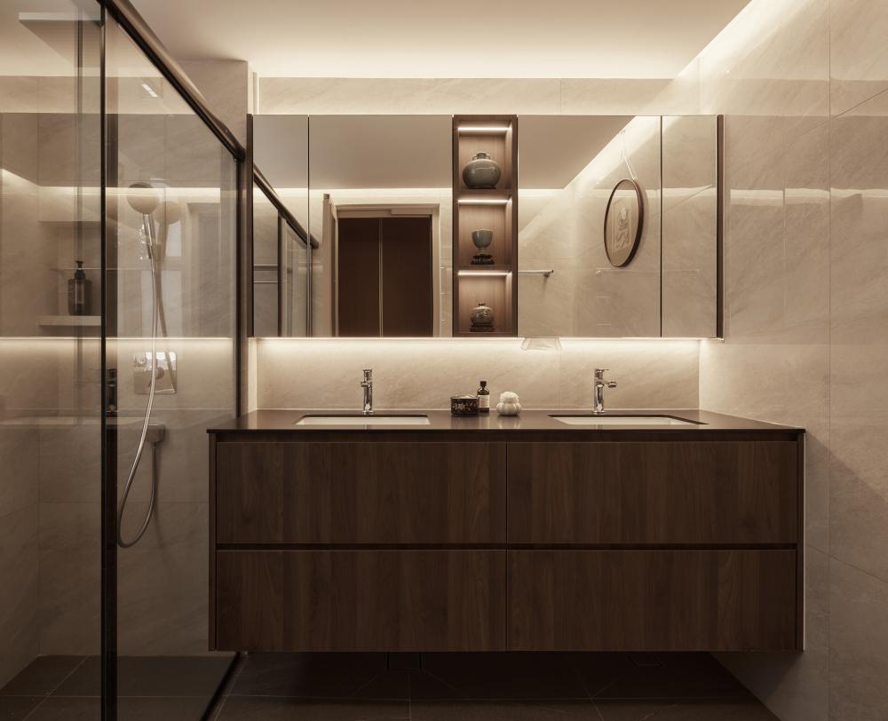 Asian Bathroom with Mirror and Shower Screen