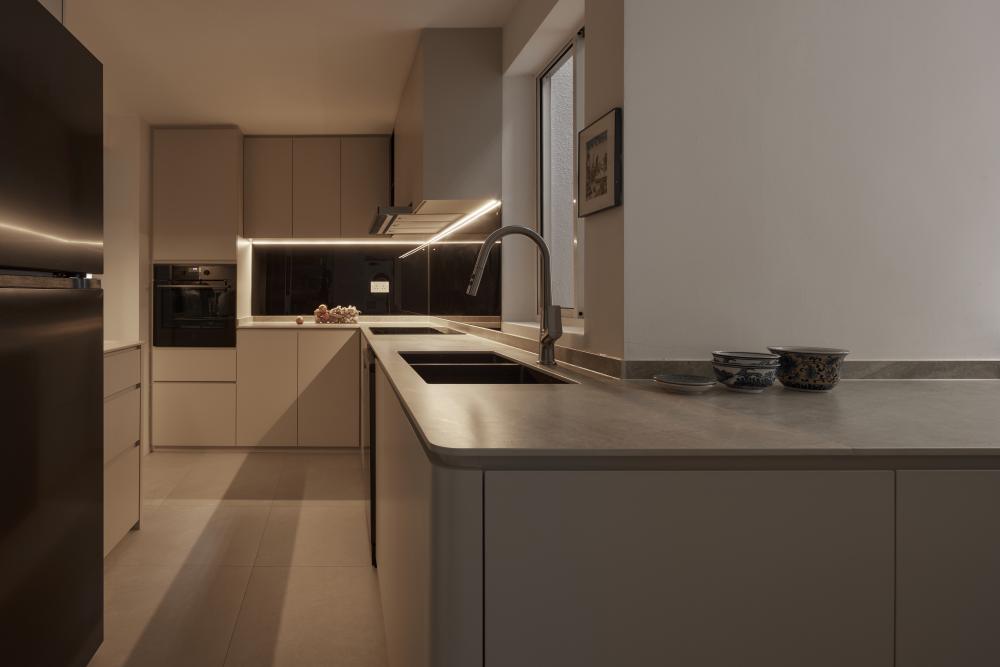 Asian Kitchen with Countertop and Cupboard