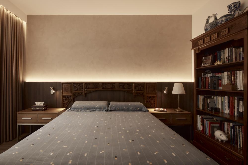 Asian Bedroom with Bedside Table and Bed