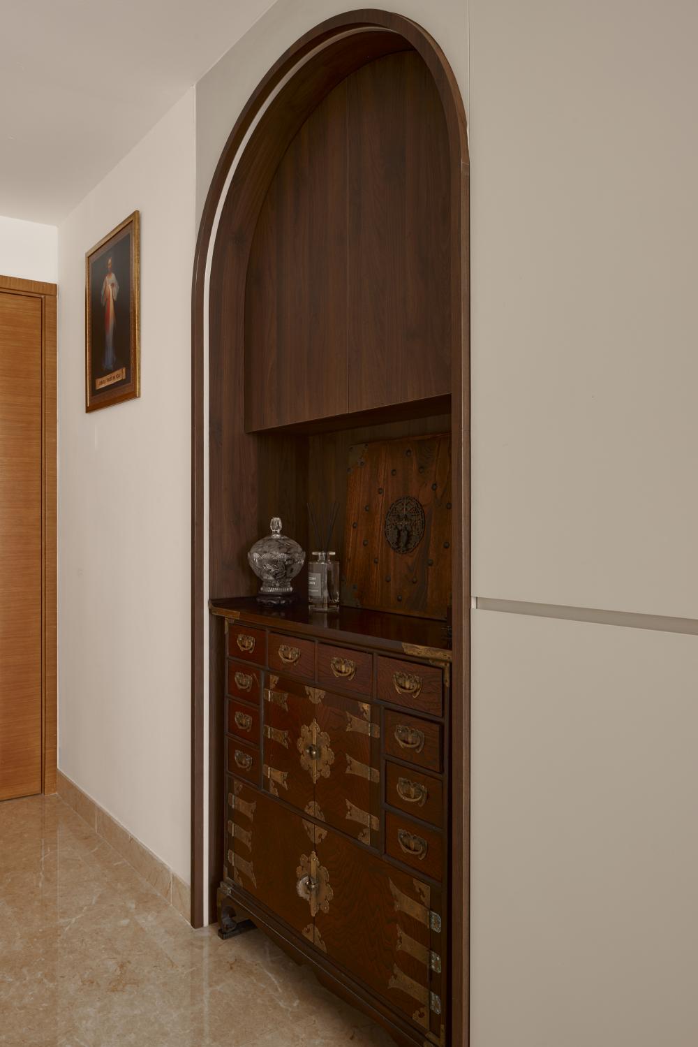 Asian Entryway with Small Storage and Shoe Cabinets