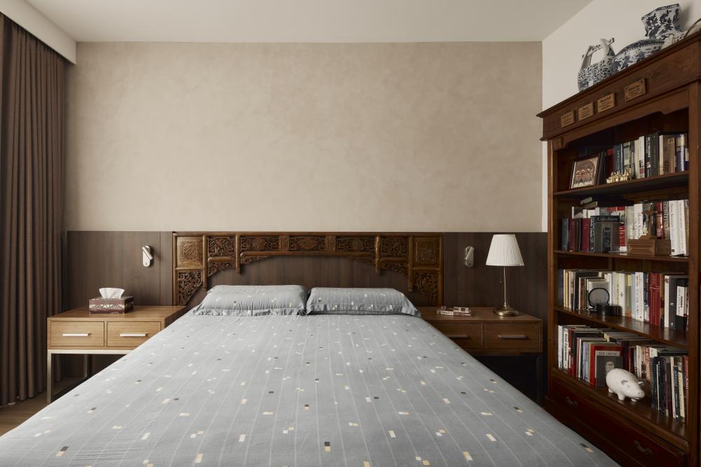 Asian Bedroom with Bedside Table and Queen Bed