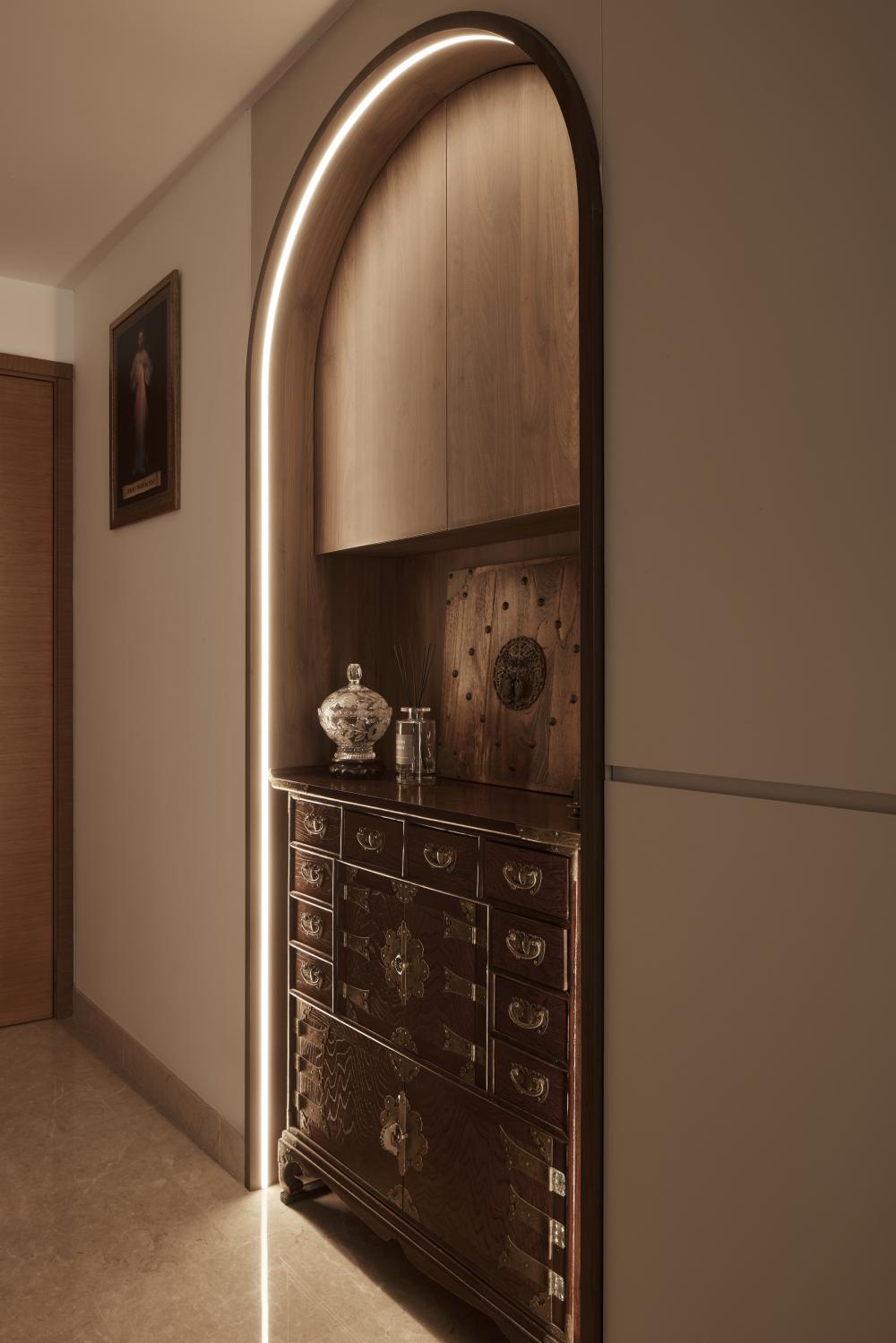 Asian Entryway with Small Storage and Shoe Cabinets