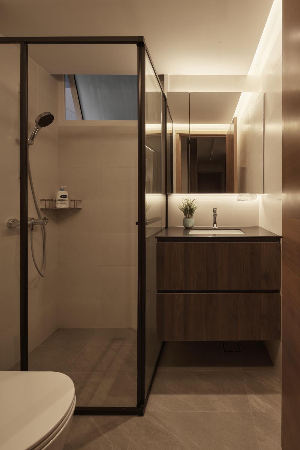Asian Bathroom with Shower Screen and Bathroom Storage
