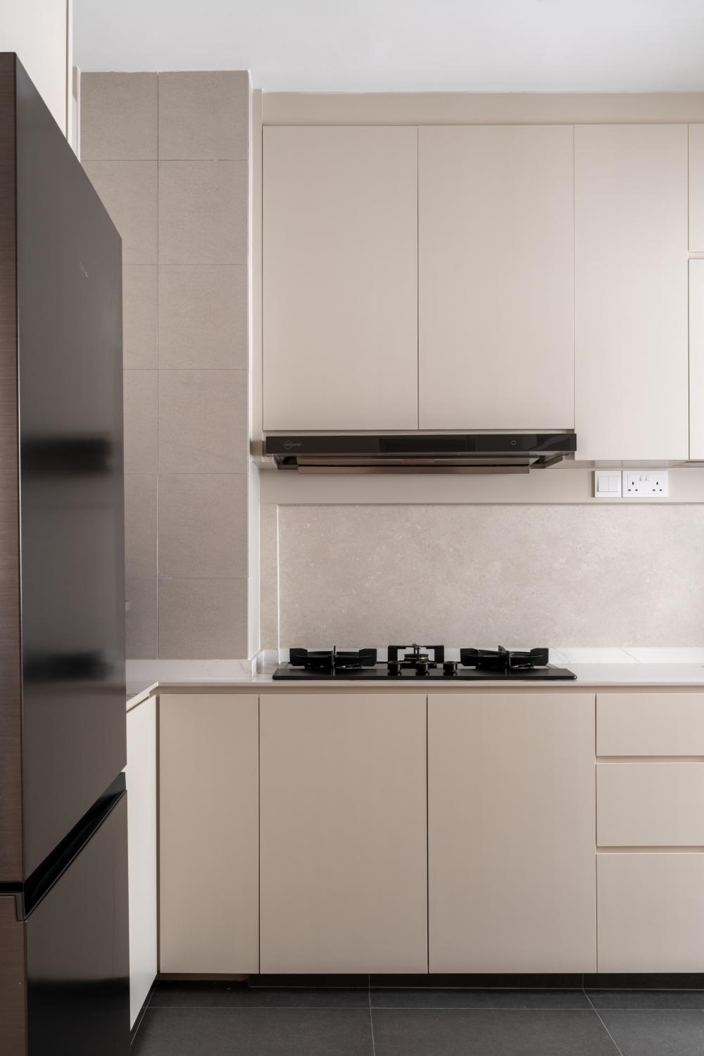 Modern Kitchen with Kitchen Cabinets and Refrigerator