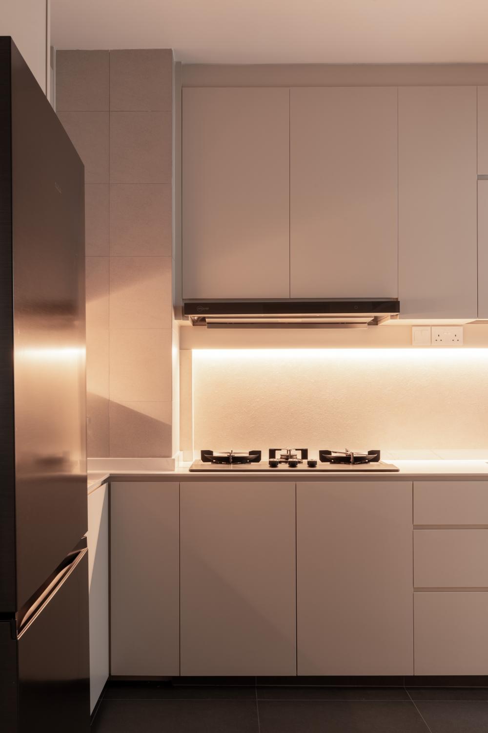 Modern Kitchen with Kitchen Cabinets and Refrigerator