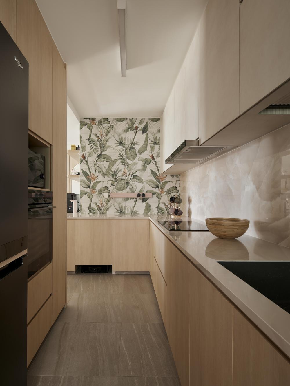 Scandinavian Kitchen with Countertop and Kitchen Cabinets