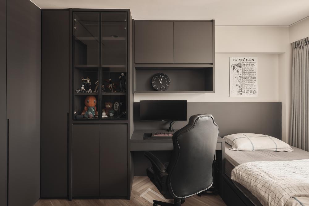 Modern Bedroom with Display Cabinets and Single Bed