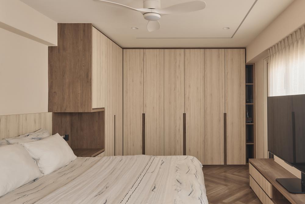 Modern Bedroom with Wardrobe and Bedside Table
