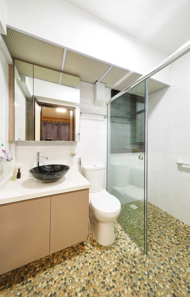 Contemporary Bathroom with Parquet Floor and Wood Flooring