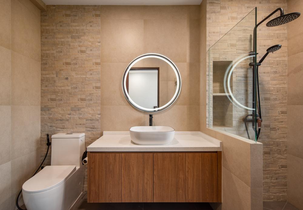 Country Bathroom with Countertop and Mirror