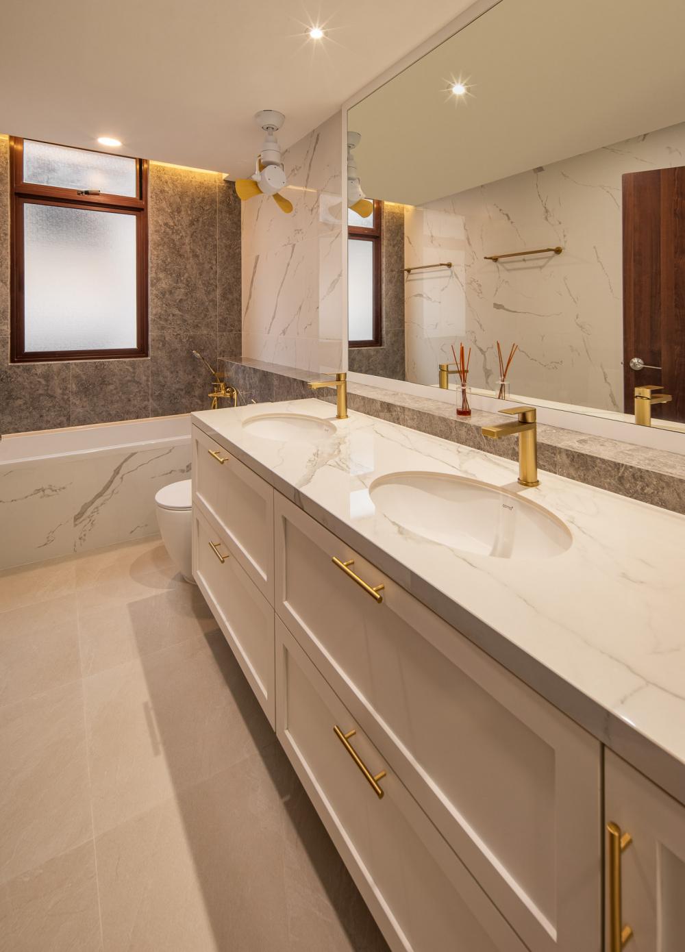 Country Bathroom with Countertop and Mirror