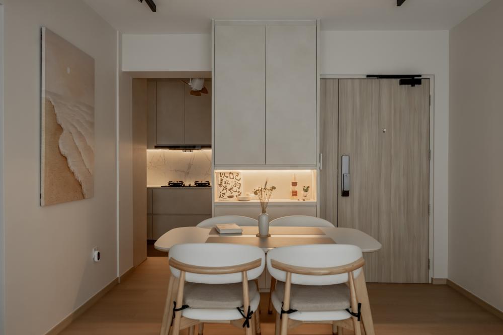 Minimalist Dining Room with Dining Table and Storage Cabinets