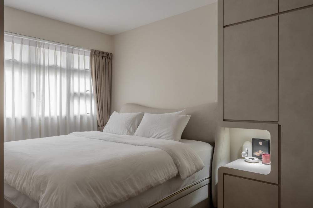 Minimalist Bedroom with Curtain and Bedside Table