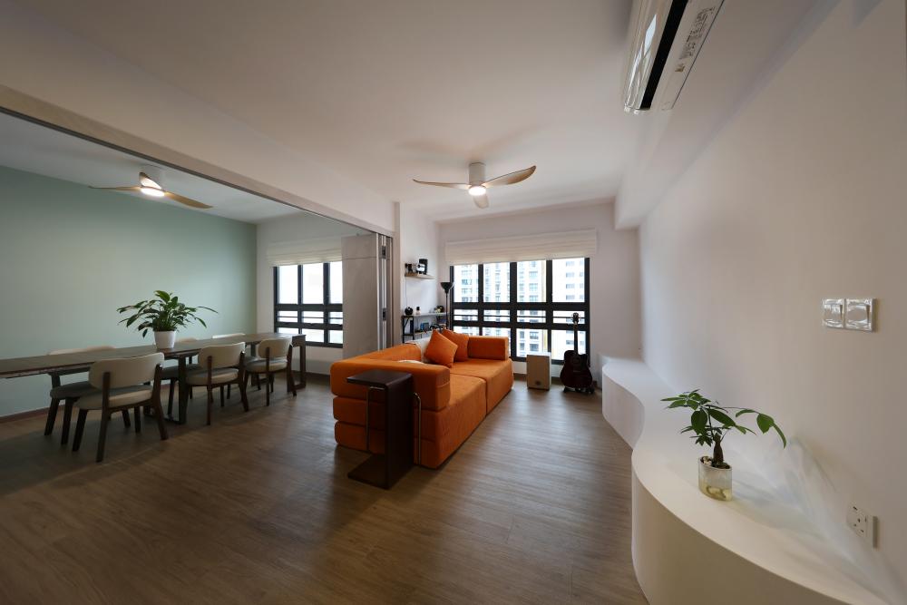 Minimalist Living Room with Vinyl Flooring and Sofa