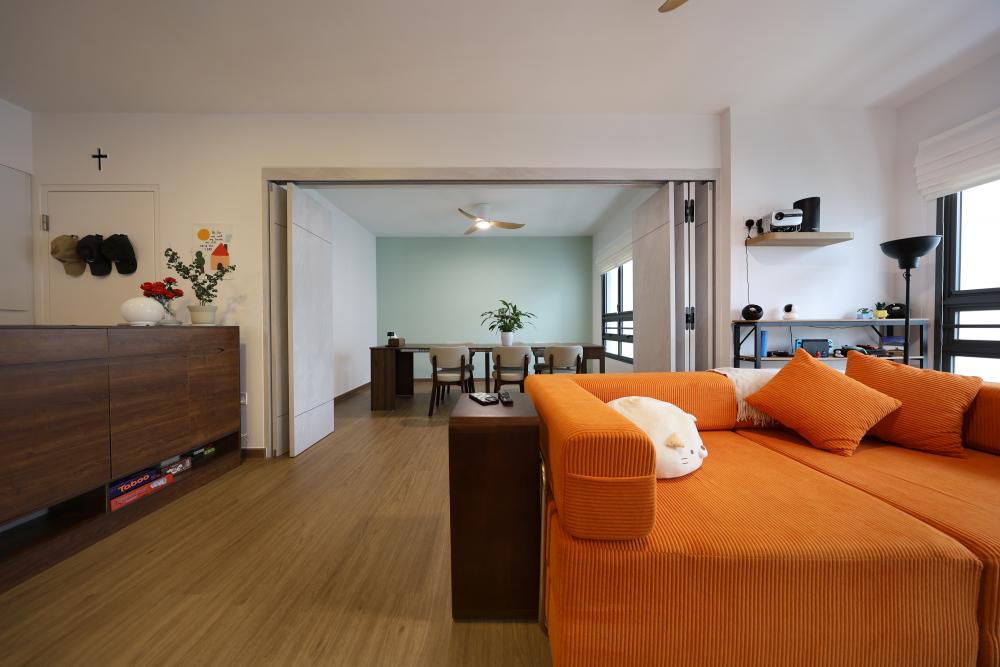 Minimalist Living Room with Vinyl Flooring and Sofa