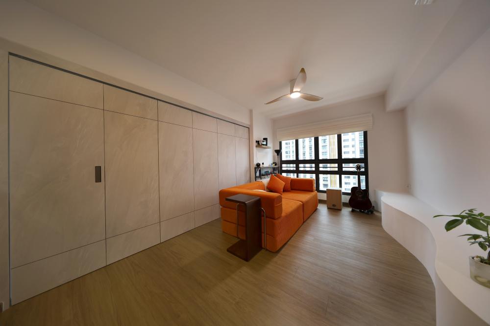 Minimalist Living Room with Vinyl Flooring and Sofa