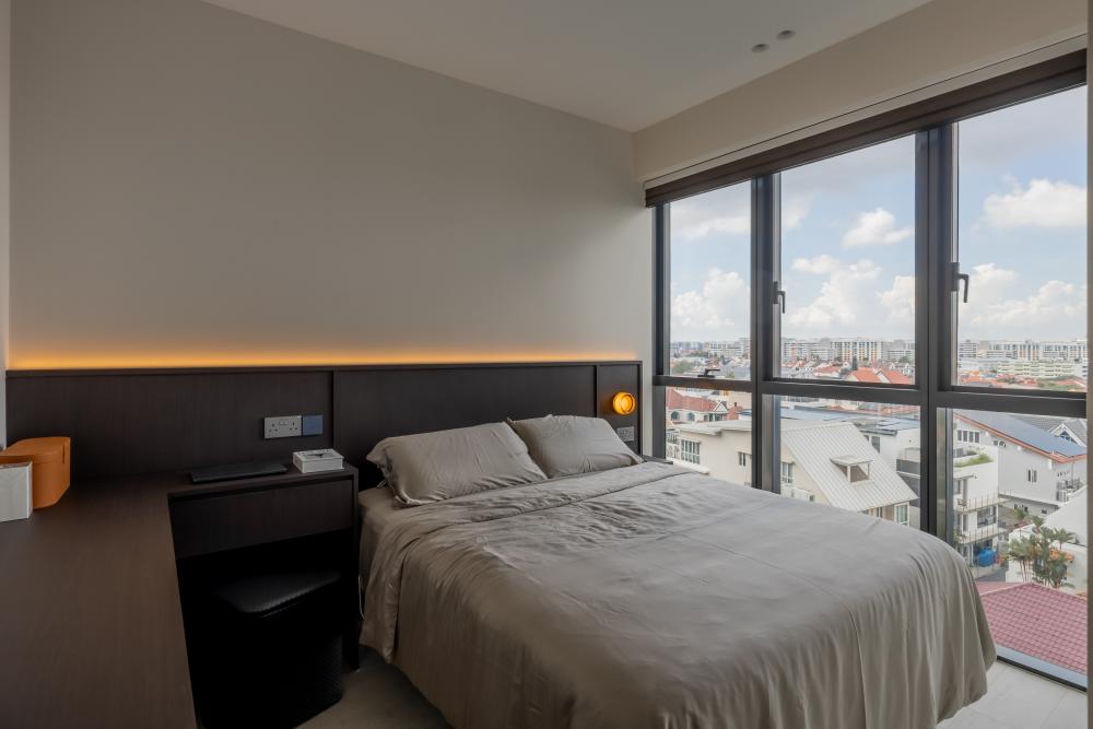 Contemporary Bedroom with Lighting and Computer Table