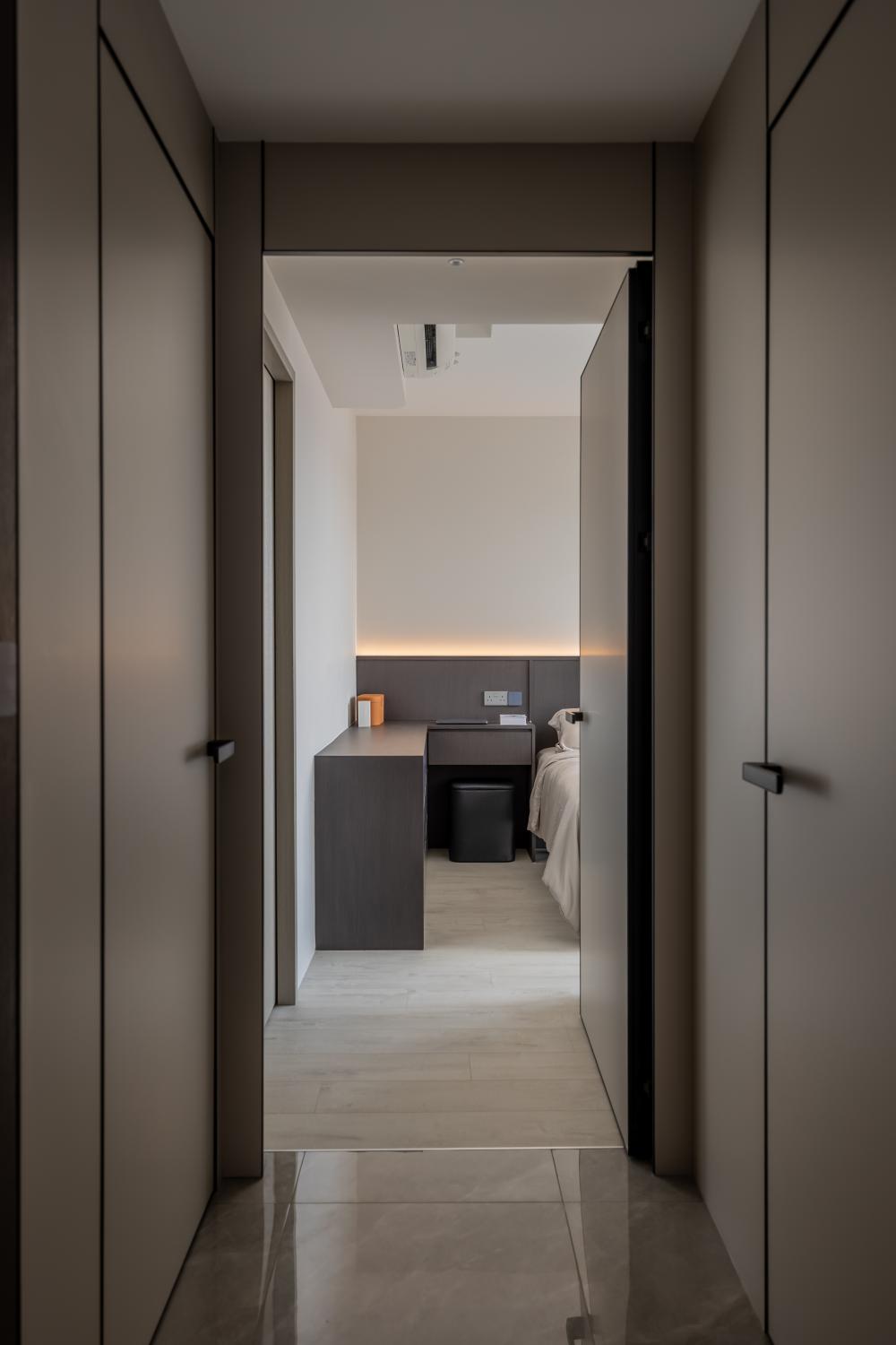 Contemporary Hallway with Marble Floor and Flooring