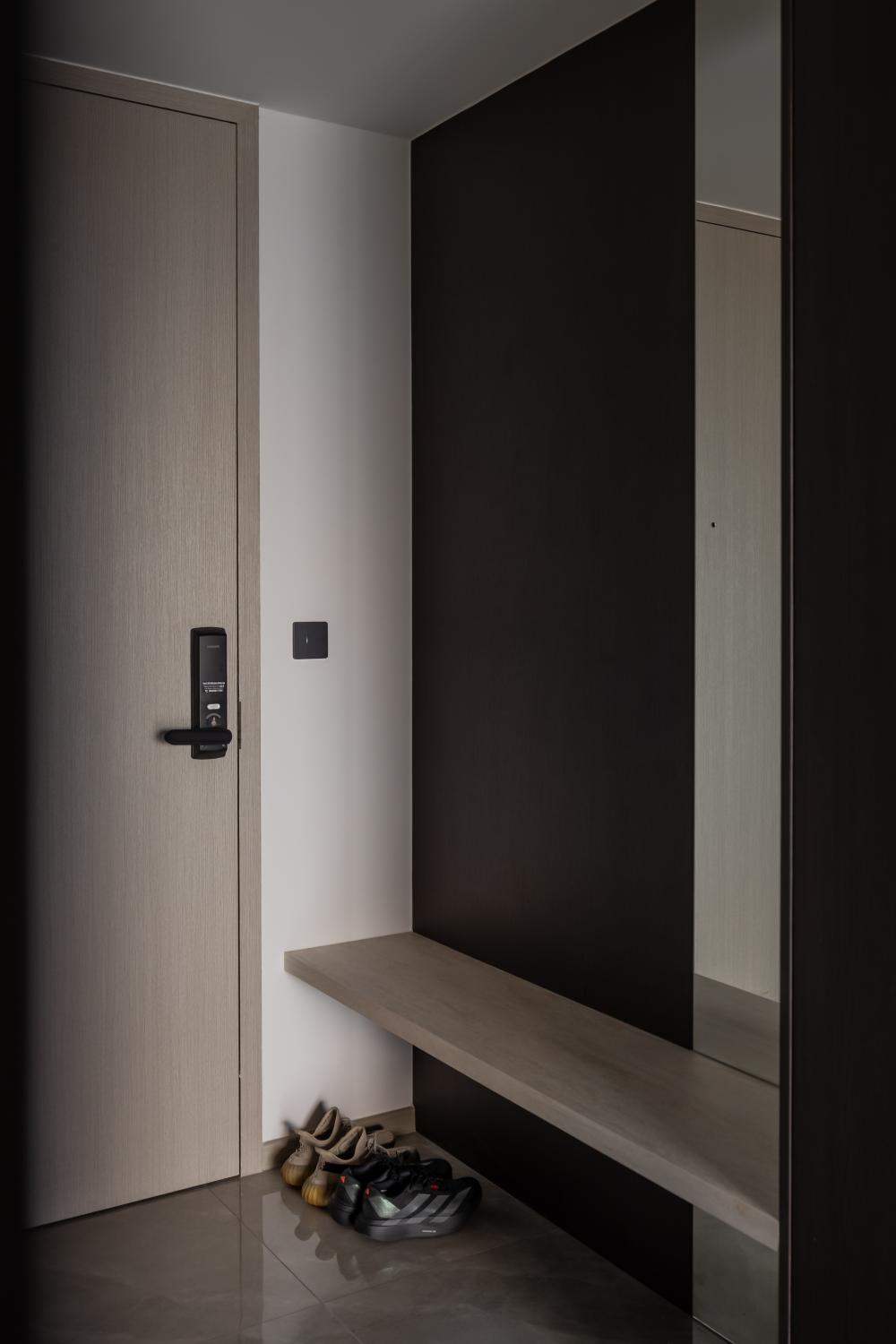 Contemporary Entryway with Mirror and Seating Bench