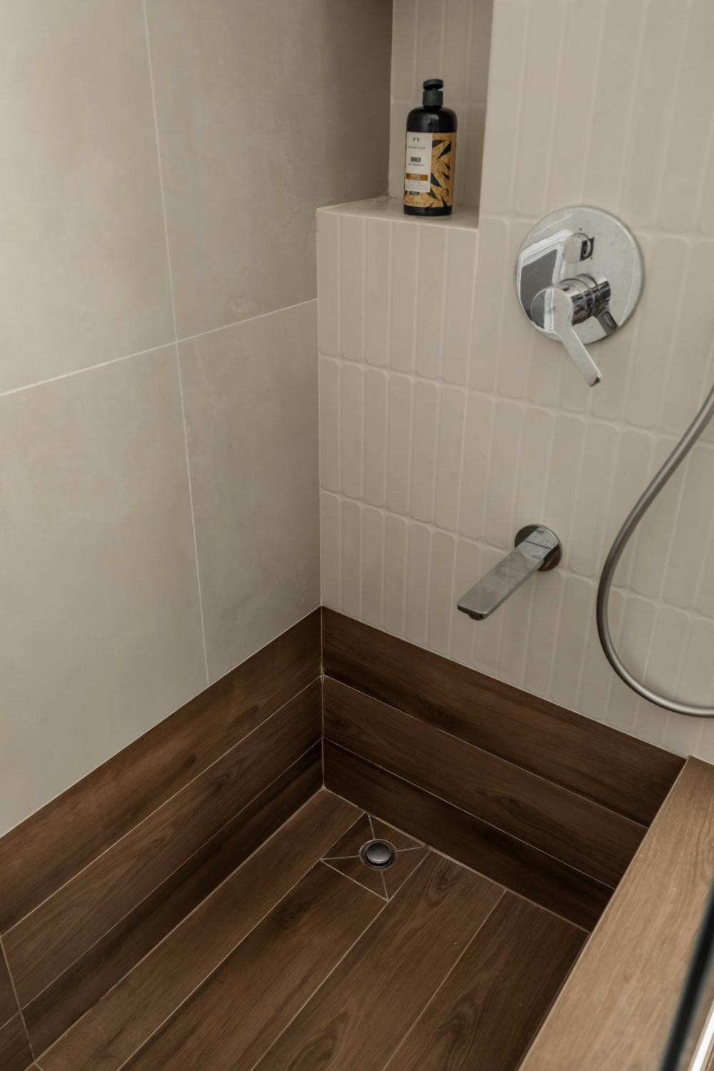 Contemporary Bathroom with Bathtub and Showers