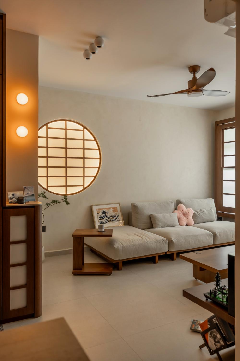 Contemporary Living Room with Ceiling Fan and Sofa