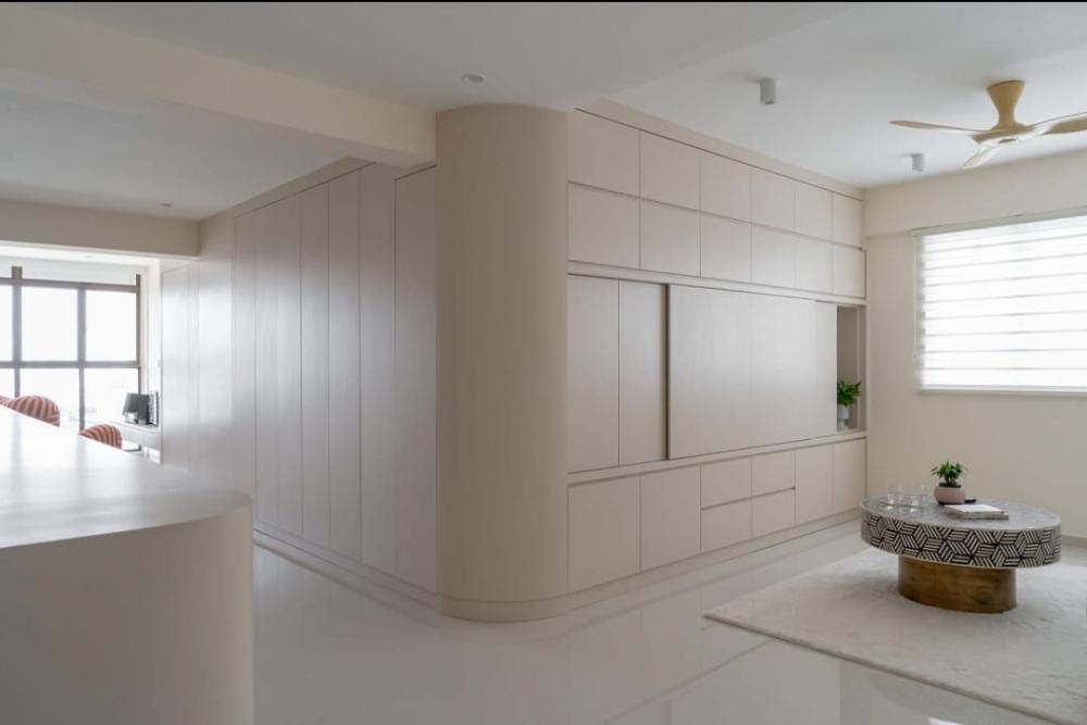 Contemporary Living Room with TV Console and Feature Wall
