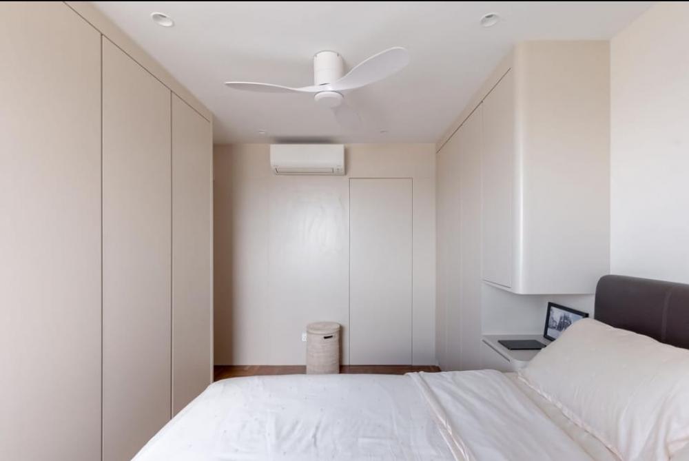 Contemporary Bedroom with Parquet Floor and Drop Ceiling