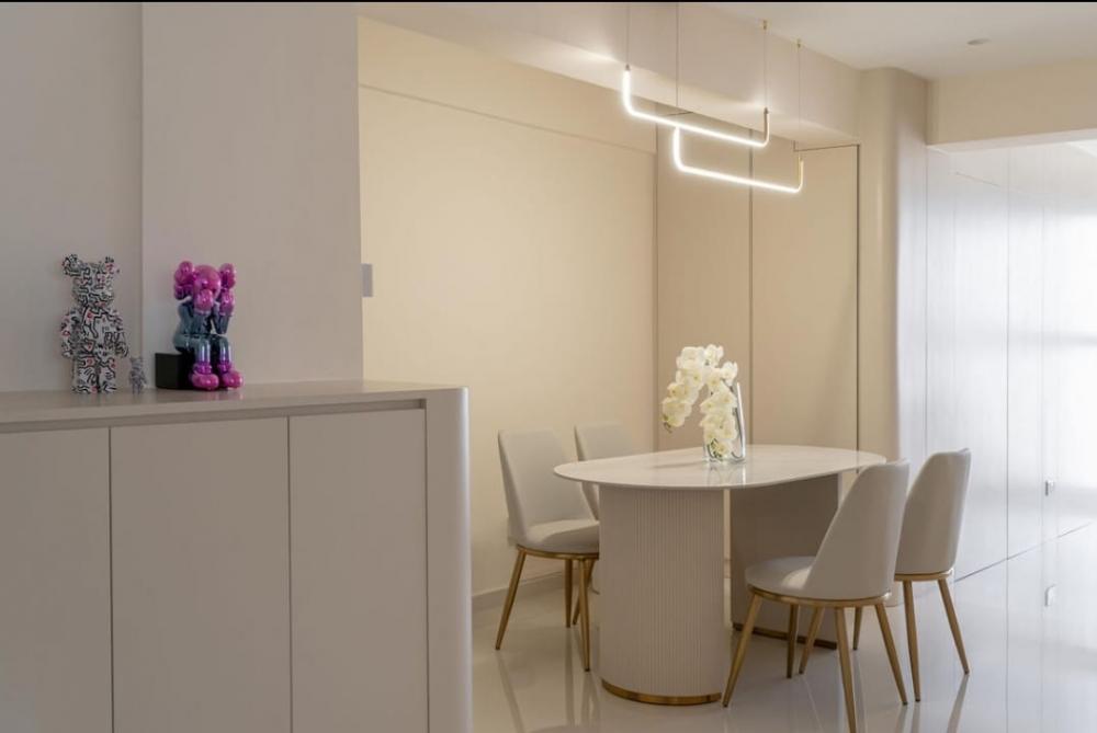 Contemporary Dining Room with Ceiling Light and Downlights