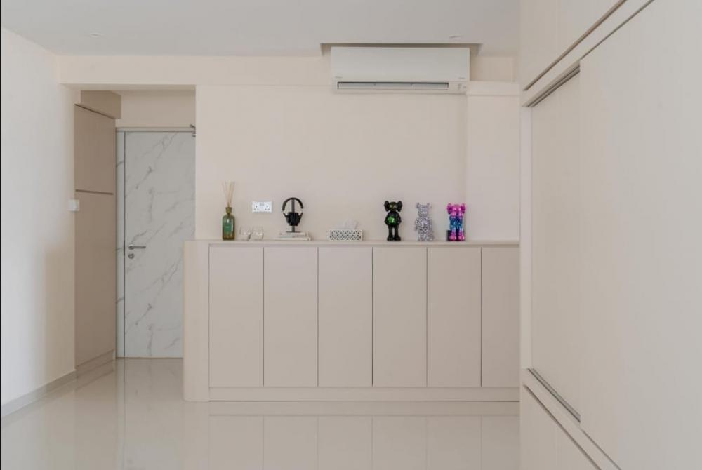 Contemporary Foyer with Artwork and Console Table