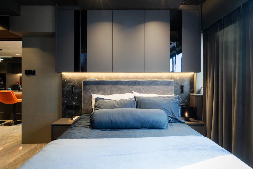 Modern Bedroom with Built-in Bed and Bedside Table