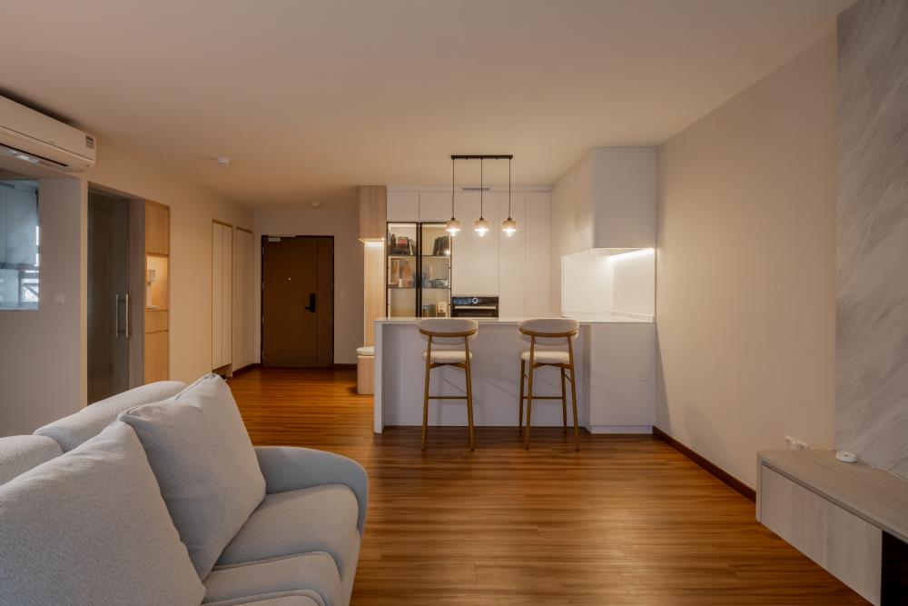 Minimalist Living Room with Countertop and TV Console