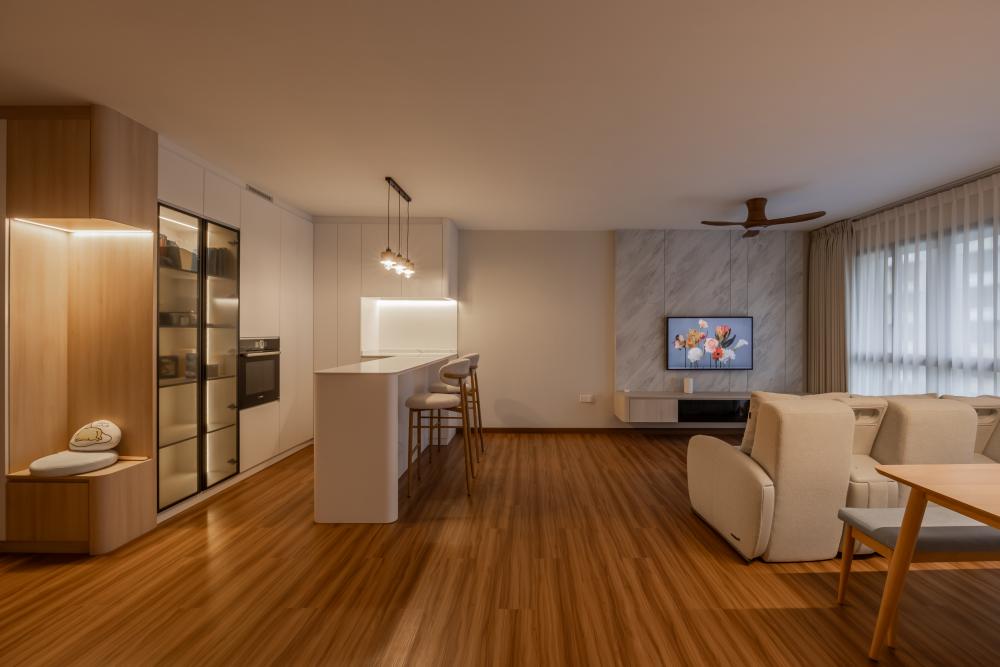 Minimalist Living Room with Vinyl Flooring and TV Console