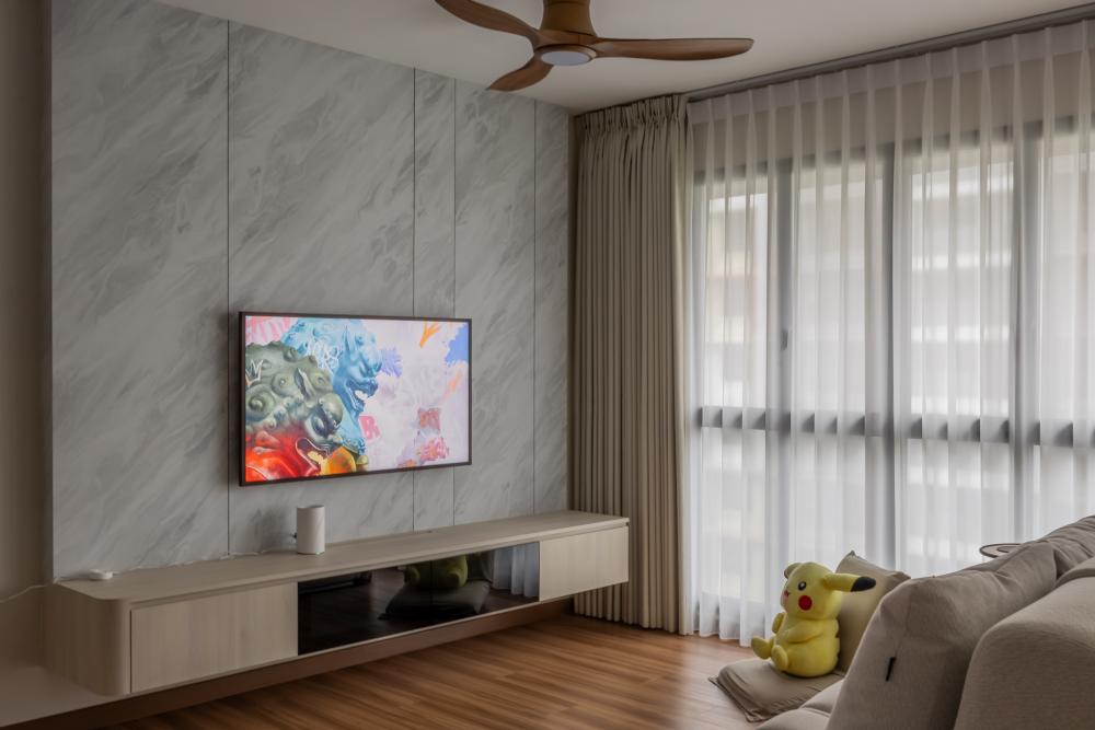 Minimalist Living Room with TV Console and Feature Wall