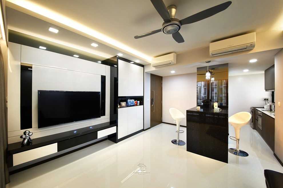 Contemporary Living Room with TV Console and Feature Wall