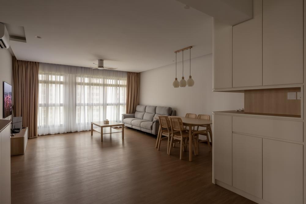 Scandinavian Living Room with Vinyl Flooring and TV Console